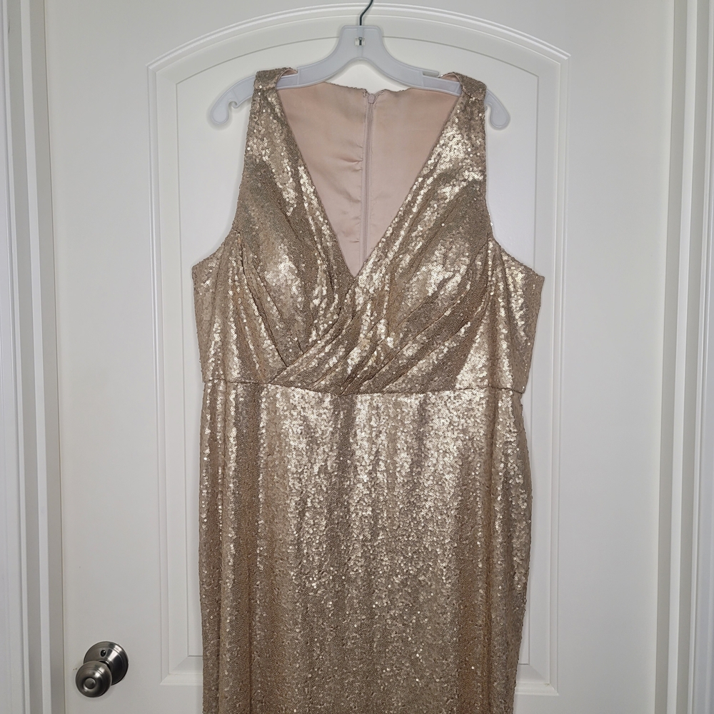 Bari Jay Metallic Gold Sequin V-Neck Prom Dress